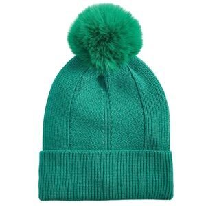 NWT, On 34th Women's Multi-Stitch Faux-Fur Pom Pom Beanie, Green